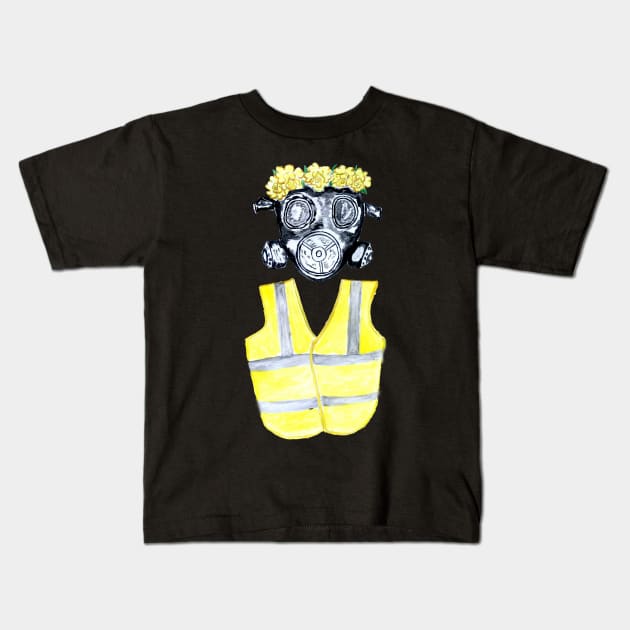 Gas Mask and Yellow vest Kids T-Shirt by AnnArtshock